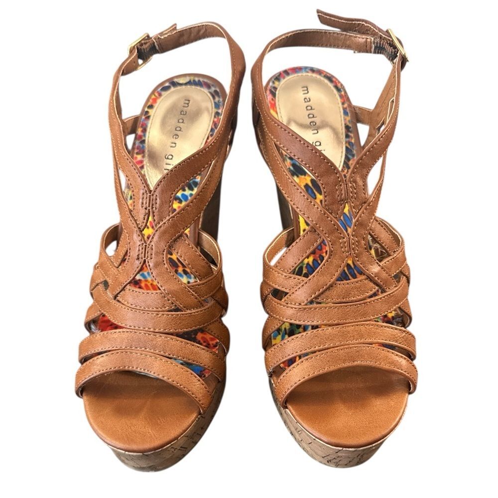 Madden Girl Brown Strappy Wedge Sandals Size 8